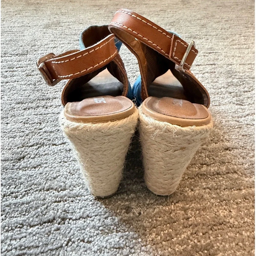 Denim Wedge Soda Women Espadrille Wedge Sandals Blue Ruched Slingback Size 5.5